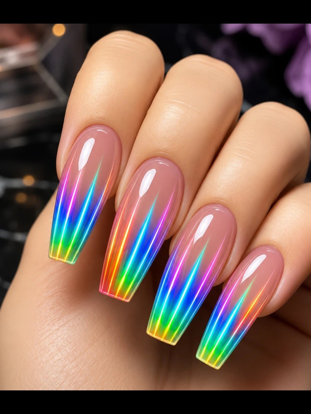 Rainbow Holographic Stiletto Nails - Prism Gradient